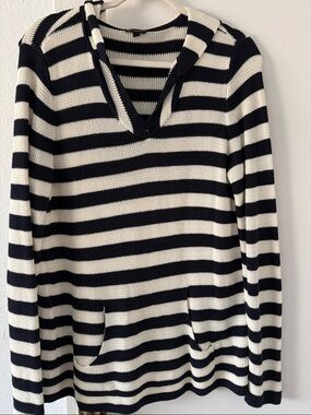 Talbots Striped Hooded Knit Sweater - Navy & Cream